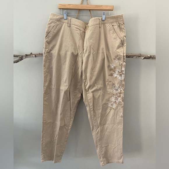 T.N.L Pants - Women’s Curve Embroidered Mid Rise Chino Khaki Slim Straight Pant